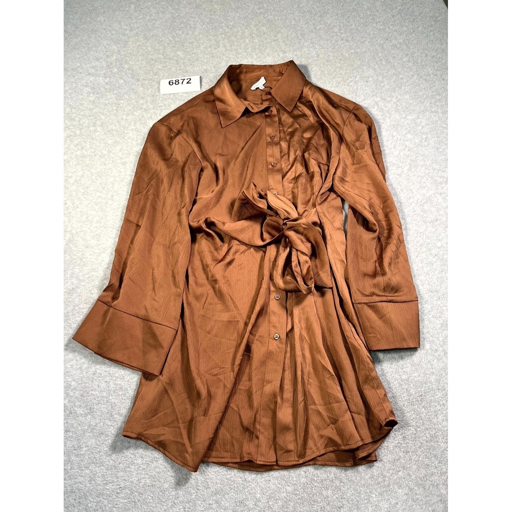 Gianni Bini Mina Shirt Dress Womens XL Bronze Tie Front Collared Button Front